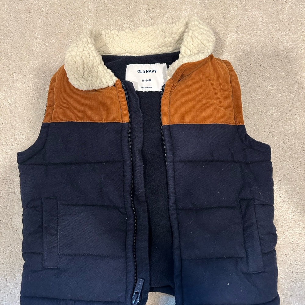 Old Navy Blue and Tan Puffer Vest